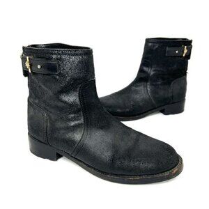 Tory Burch Selena Crinckled Leather Boots Size 10 Black